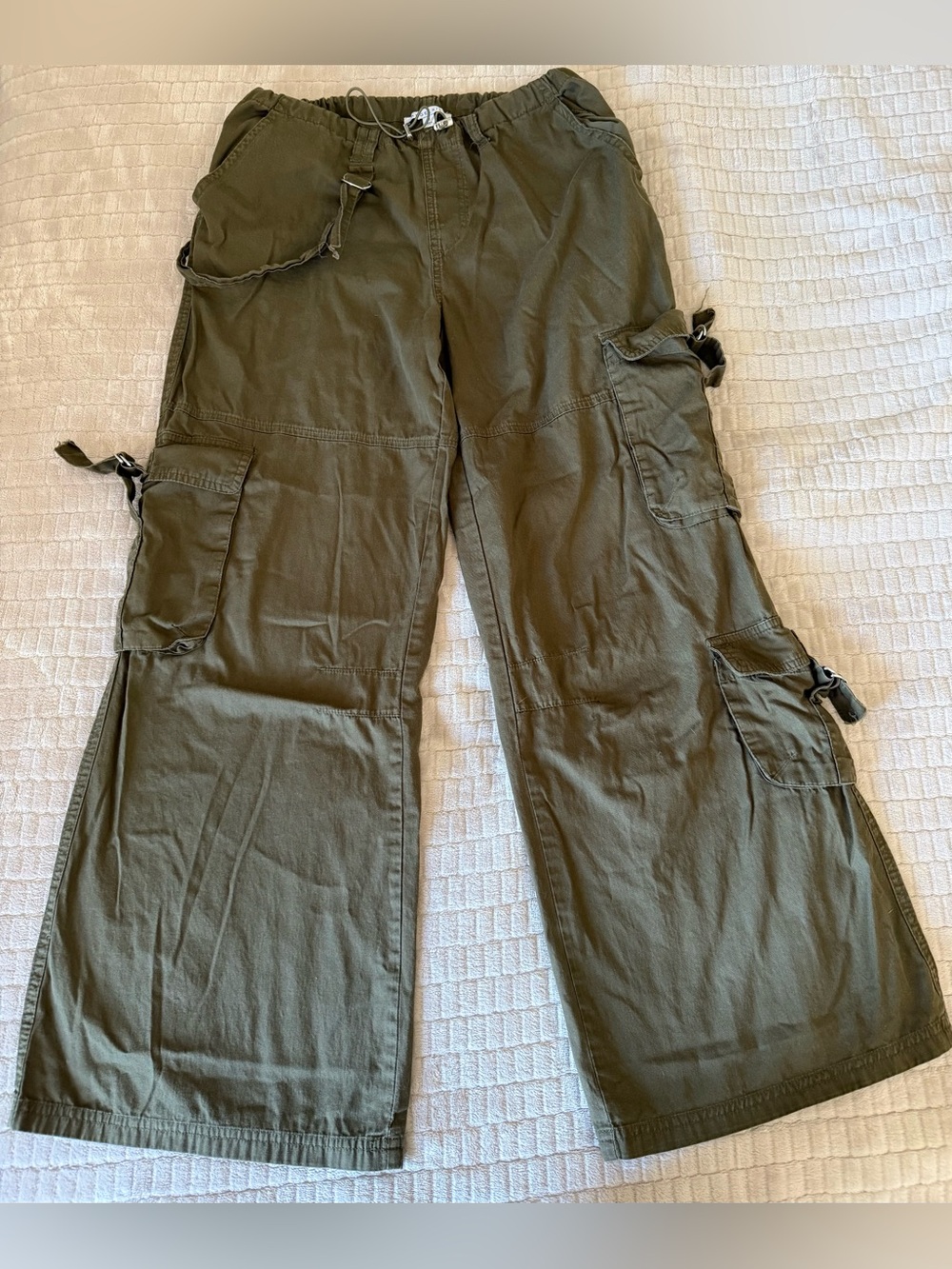 Angel Kiss Olive Green Utility Wide-Leg Cargo Pants
